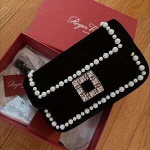 Roger Vivier Black Crossbody Bag with Silver Chain